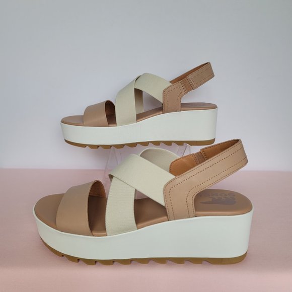 SOREL Cameron Flatform Slingback Leather/Fabric Sandals-Honest Beige/Chalk Size9 - Picture 13 of 16